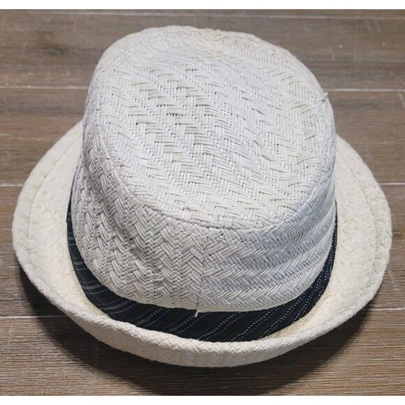 Panama Jack Striped Band Fedora Hat Medium Soft Matte Straw White Sun Cap - Picture 2 of 5